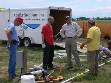 Day before injection: S. Comfort, W. Clayton, V. Zlotnik, and J. Albano at the site