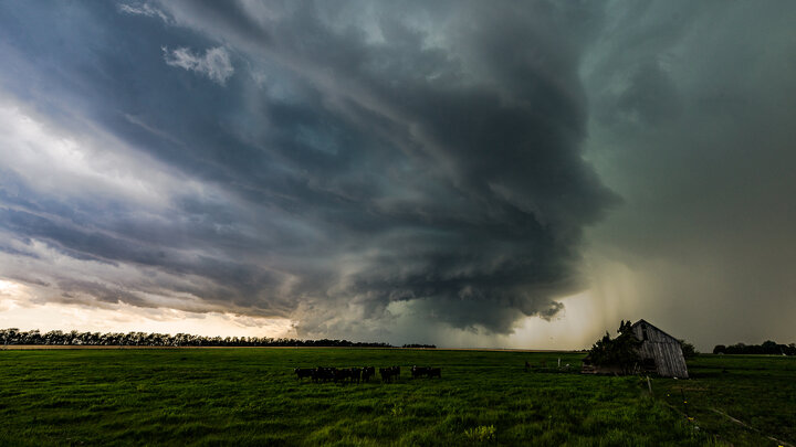 A supercell moves across rural Nebraska.
